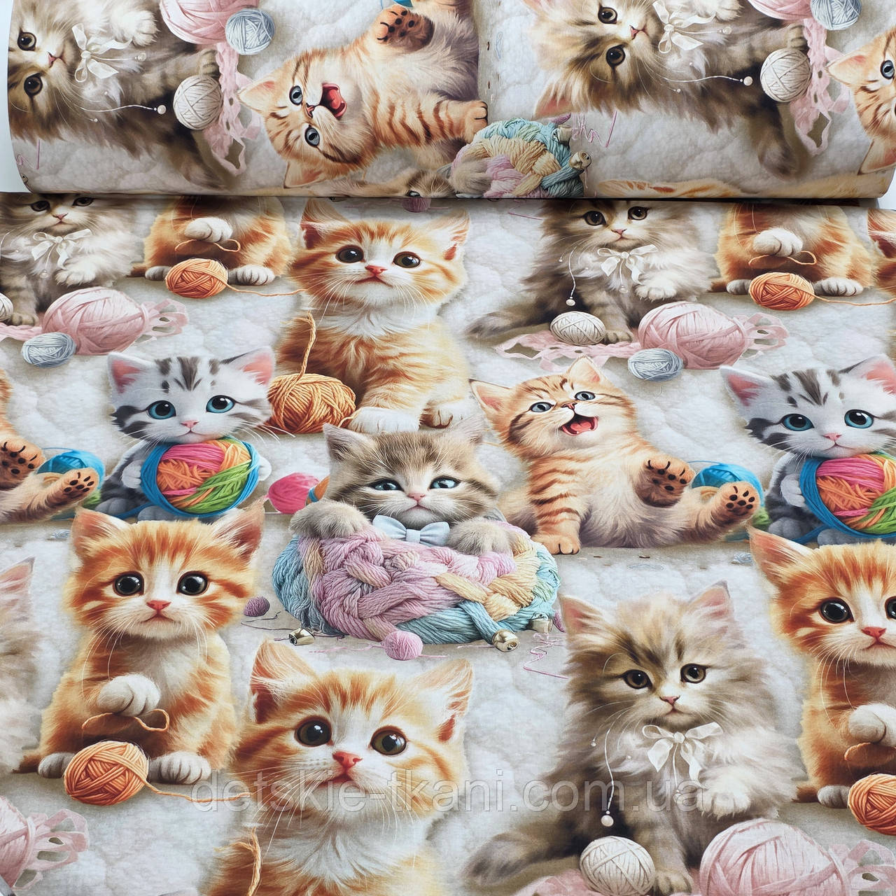 Ранфорс digital з цифровим друком 5D "Коти з клубками ниток", №5658, фото 1
