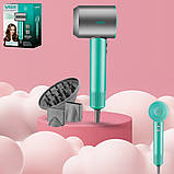 Фен для волосся 3в1 VGR V-440 Стайлер з магнітними насадками для швидкого сушіння та укладання волосся 1400W Зелений, фото 2