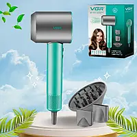 Фен для волосся 3в1 VGR V-440 Стайлер з магнітними насадками для швидкого сушіння та укладання волосся 1400W Зелений