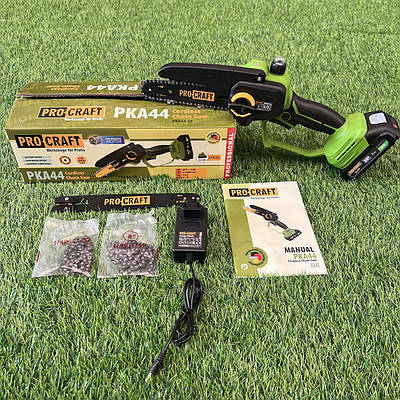 Акумуляторна міні пила Procraft PKA44 (2 шини 15см і 20 см, 20В, 1 АКБ 2Ач) Безщіткова ланцюгова пила Прокрафт PKA-44