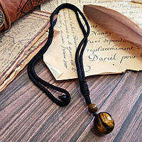 Стильный кулон на шнурке "шарик" натуральный камень тигровый глаз