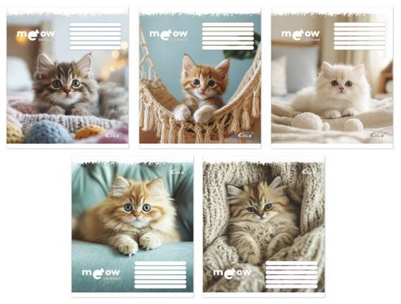 Зошит 12 листов клітка "Brisk Gold" / Улюблені котики, фото 1