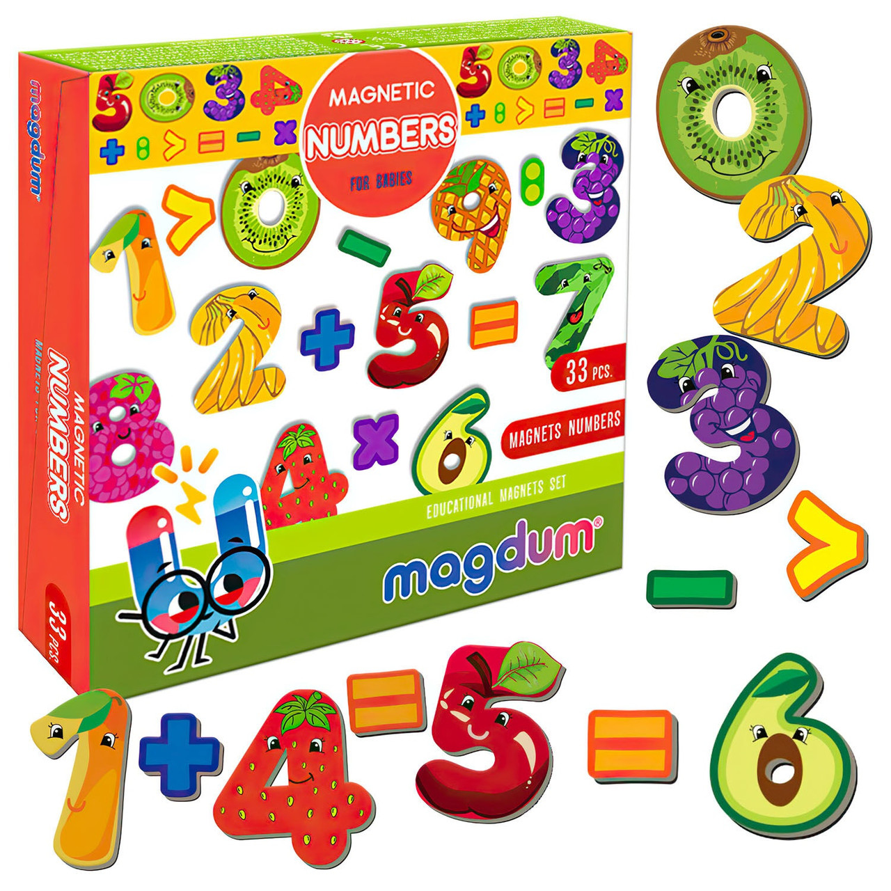 Магнітна гра Magdum Magnetic Numbers (набір, 35 магнітів) ML4031-38 EN, фото 1