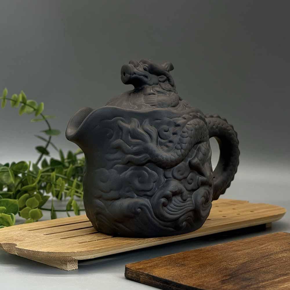 Фігурний чайник з іссинської глини Чайник для чайної церемонії Чорний Дракон (400мл), фото 1