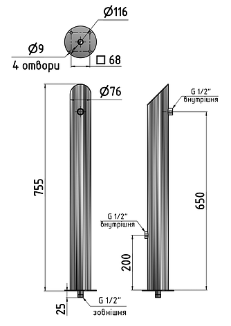 Садова колонка кругла 76 мм Light 2 крани Rivnyna Овал, фото 2