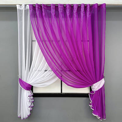 Кухонний комплект (330х170см.), шторки з підв'язками «Дует». Колір фуксія з білим. Код 060к 52-1206