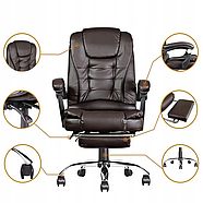 Офісне крісло з еко-шкіри, підставка для ніг, з масажною подушкою, стул з регулюванням висоти комп'ютерне для дому, фото 3