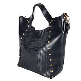 Сумка жіноча "ХОЛЛІ" натуральна шкіра, чорна з тисненням під плетінку