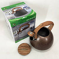 Чайник Unique із свистком UN-5306 2,7л мармур, якісний чайник для газової плити. Колір: коричневий