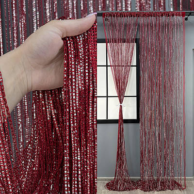 Штори-нитки (1 шт. 3х3 м.) Rovi Premium з люрексом. Колір бордовий. Код 61-117