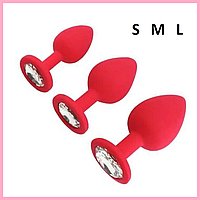 Силіконовий набір Червоних пробок із кристалом 3 шт, Втулки з різним діаметром для анального сексу, Інтимні іг