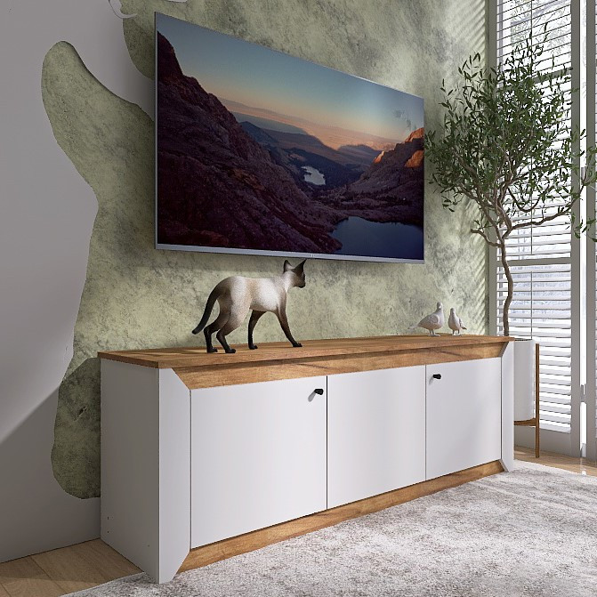 Тумба ТВ Нордік 1500 Еверест Білий, Дуб крафт золотий (150х38х53 см), фото 1