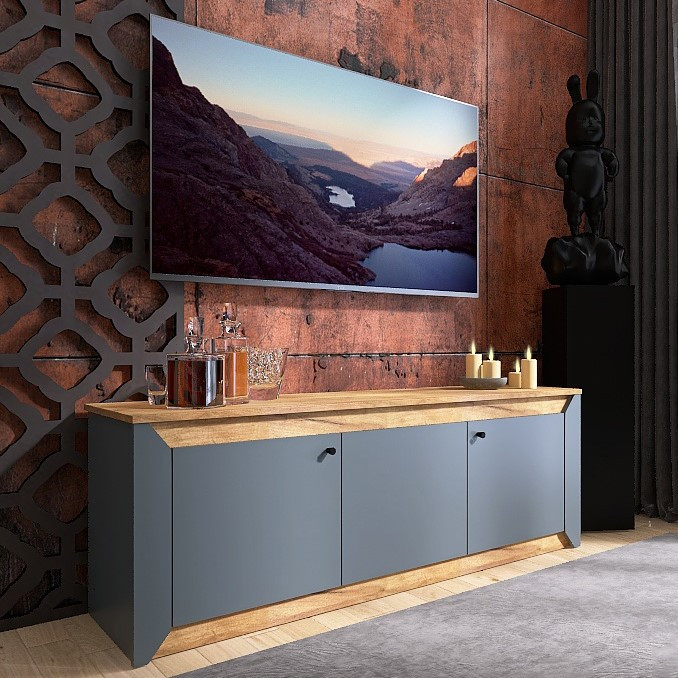 Тумба ТВ Нордік 1500 Еверест Графіт, Дуб крафт золотий (150х38х53 см), фото 1