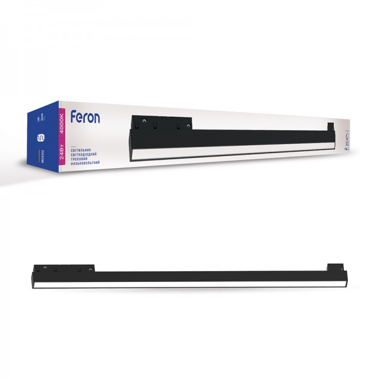 Трековий магнітний світильник Feron MGN302 24Вт 4000K чорний лінійний 1920Lm LED 600х22х43 мм, фото 1