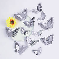 Метелики декоративні на стіну дзеркальні 12 штук сріблястий