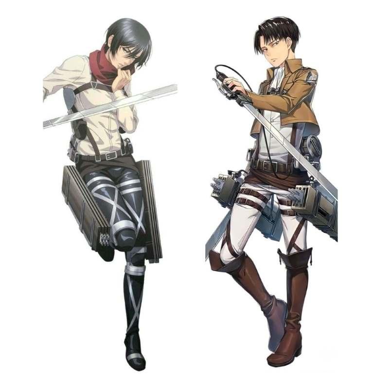 Дакімакура 150х50 см Леві Аккерман Мікаса Ерен Атака Титанів Подушка з наволочкою обнімашка двухсторння, фото 1