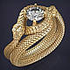 Перстень золотистый чоловічий 3D Дві Змії з синтетичним білим діамантом фіанітом розмір 19 IgnisFlos112, фото 4