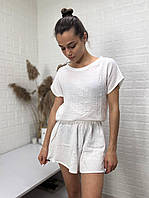 Мусліновий комплект футболка спідниця-шорти бежевий колір