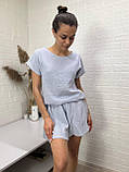 Мусліновий комплект футболка спідниця-шорти бежевий колір, фото 3