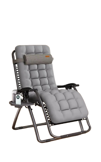 Крісло-шезлонг | розкладне | сіре | Zero Gravity | підголовник | підставка для напоїв | витримує 120 кг | WCG R01
