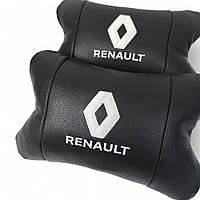 Набір подушок 2 шт для авто Renault, натуральна шкіра, на підголівник у машину з логотипом Рено