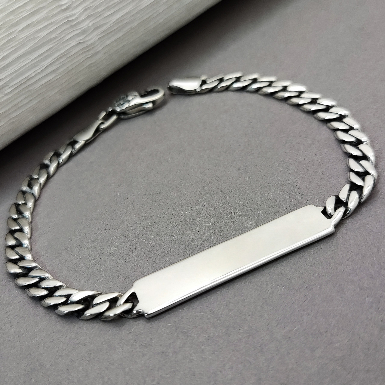 Срібний браслет з пластиною для гравіювання, фото 1