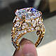 Каблучка золотиста масивна з великим білим фіанітами квітковий дизайн розмір 19 IgnisFlos456, фото 2