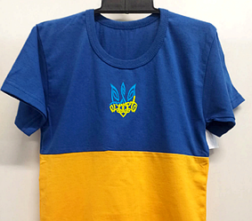 Дитяча жовто-синя футболка з тризубом візерунковим (від 3х до 14років)