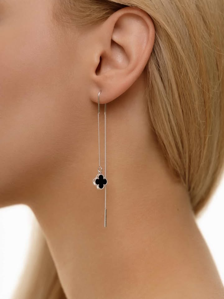 Срібні сережки Протяжки з конюшиною, фото 1