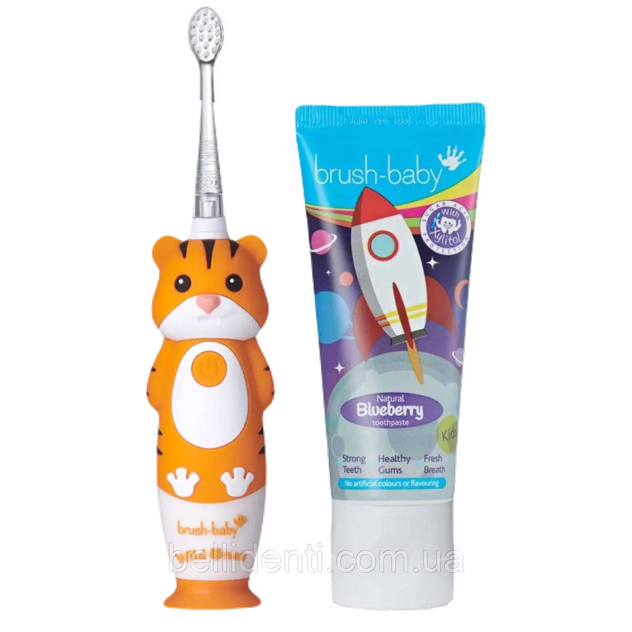 Набір від 3 до 10 років (щітка Brush Baby WildOnes Sonic, тигреня і паста Brush-Baby 50 мл, ракета)