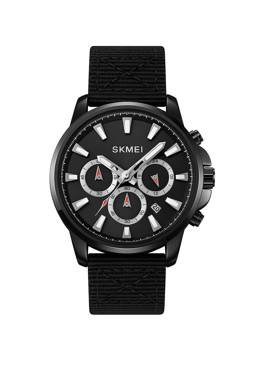Skmei 2071 чоловічий наручний годинник кварцовий на нейлоновому ремінці чорний/сріблястий