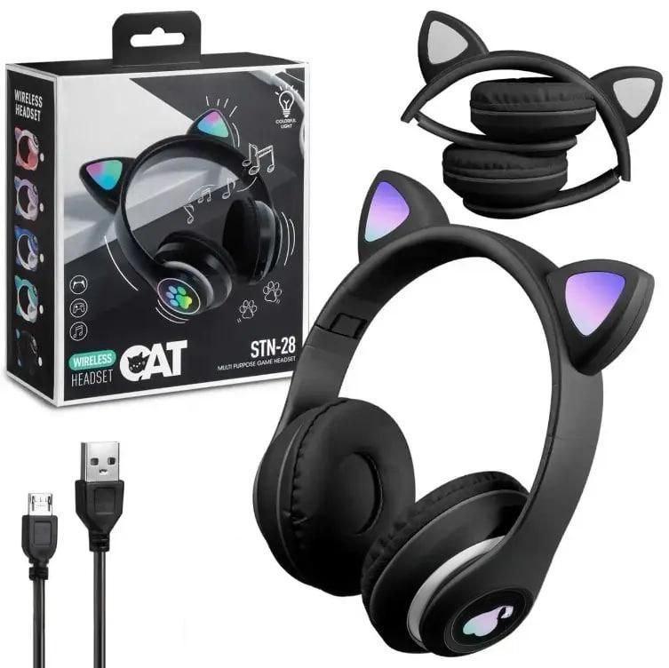 УЦЕНКА! Детские наушники LED с кошачьими ушками Cat Ear STN-28 ЧЕРНЫЕ (Плохая упаковка 3051)