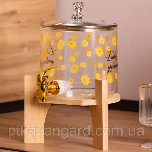 Лимонадниця скляна 2,6 л для напоїв та соків з краником, графин для лимонаду на підставці, фото 1