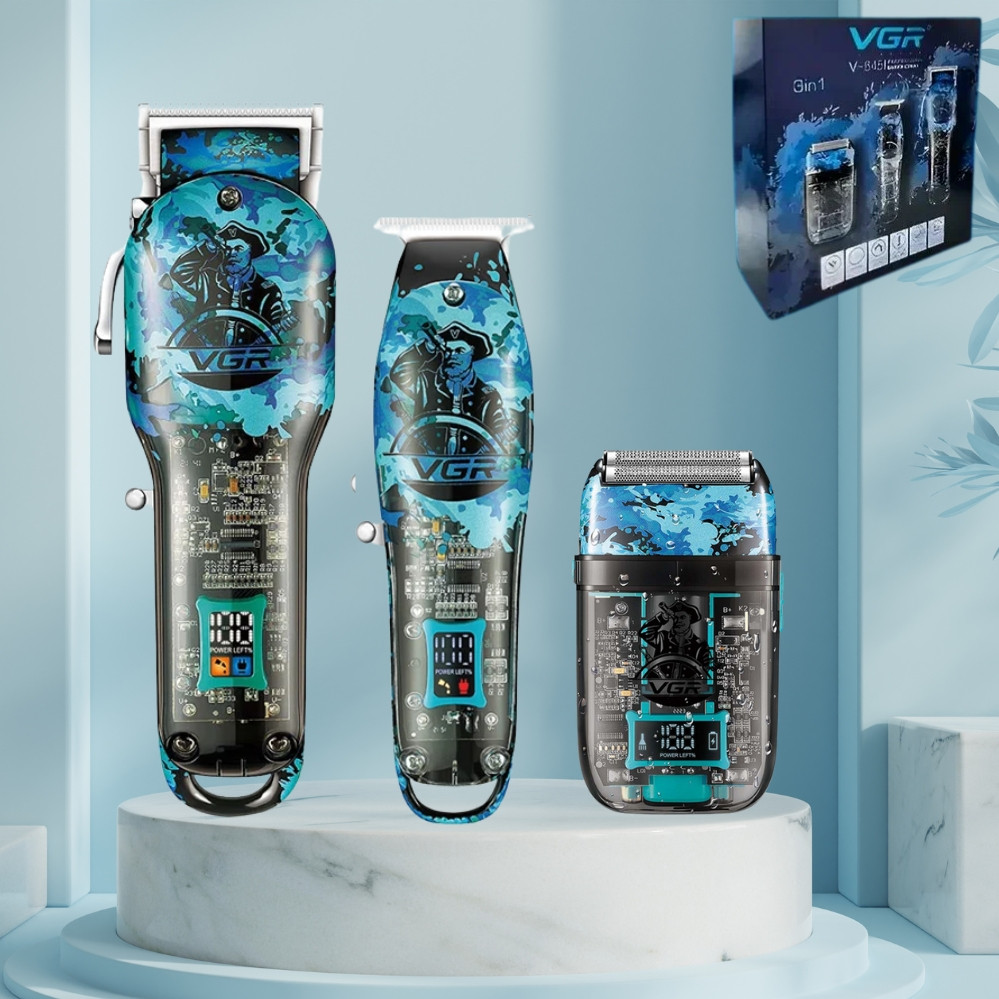 Набір для стрижки волосся і бороди з насадками 3в1 VGR V-645 Акумуляторна машинка з триммером та шейвером, фото 1