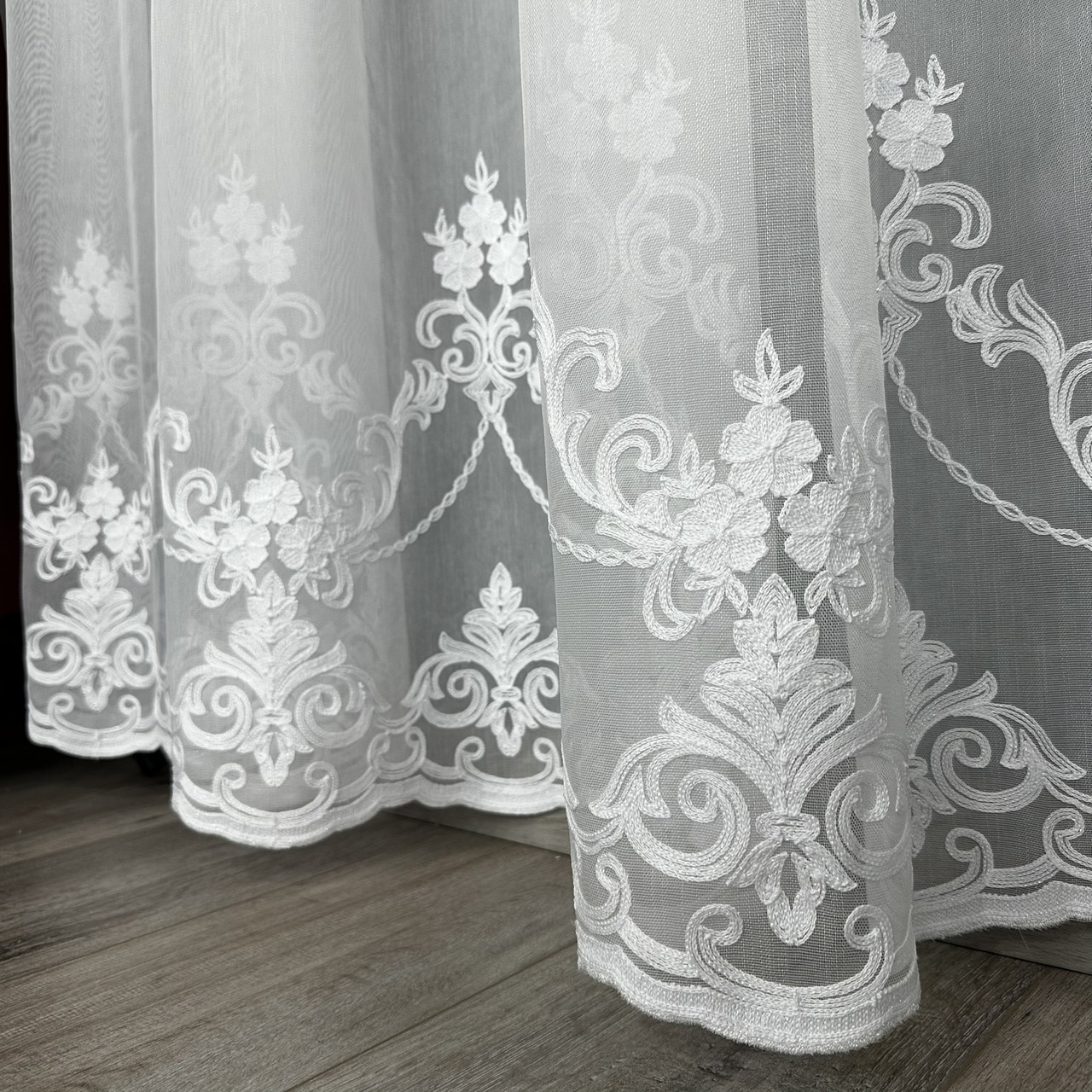 Тюль бамбук з візерунком по низу №1745 білий на відріз