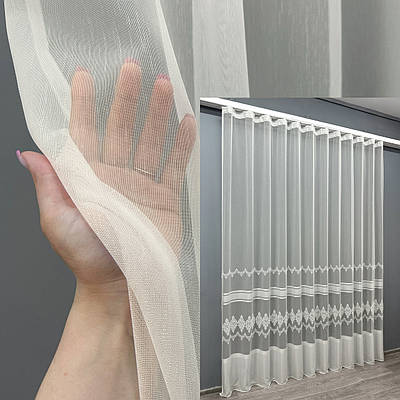 Готова тюль (3х2,7м.) з тканини бамбук з вишивкою і люрексом. Колір молочний. Код 1723т 42-0745