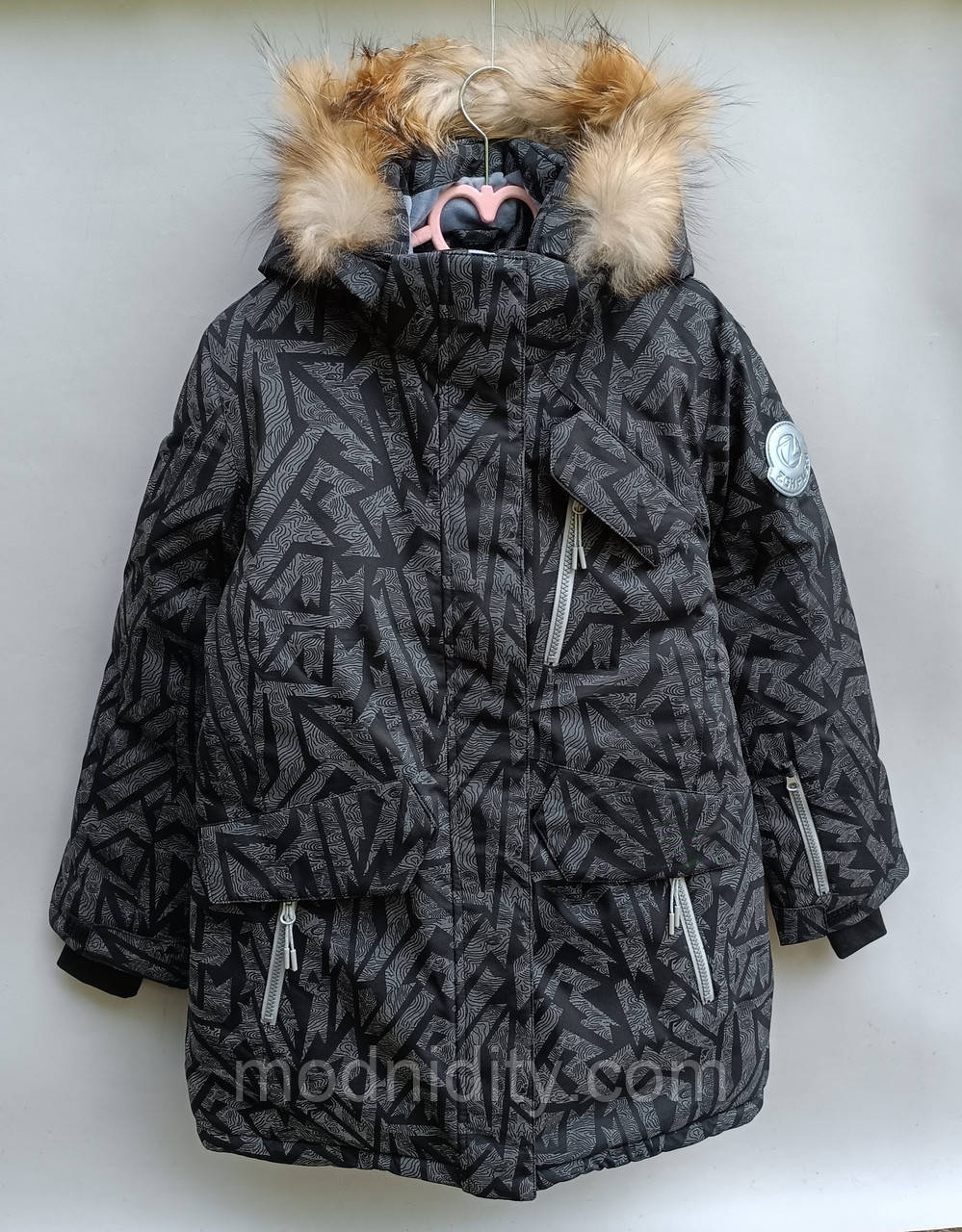 Термокуртка рефлектив зимова дитяча для дівчинки підлітка "Лія" 140 146 158 164 курточка чорна з натуральною опушкою 158, фото 1