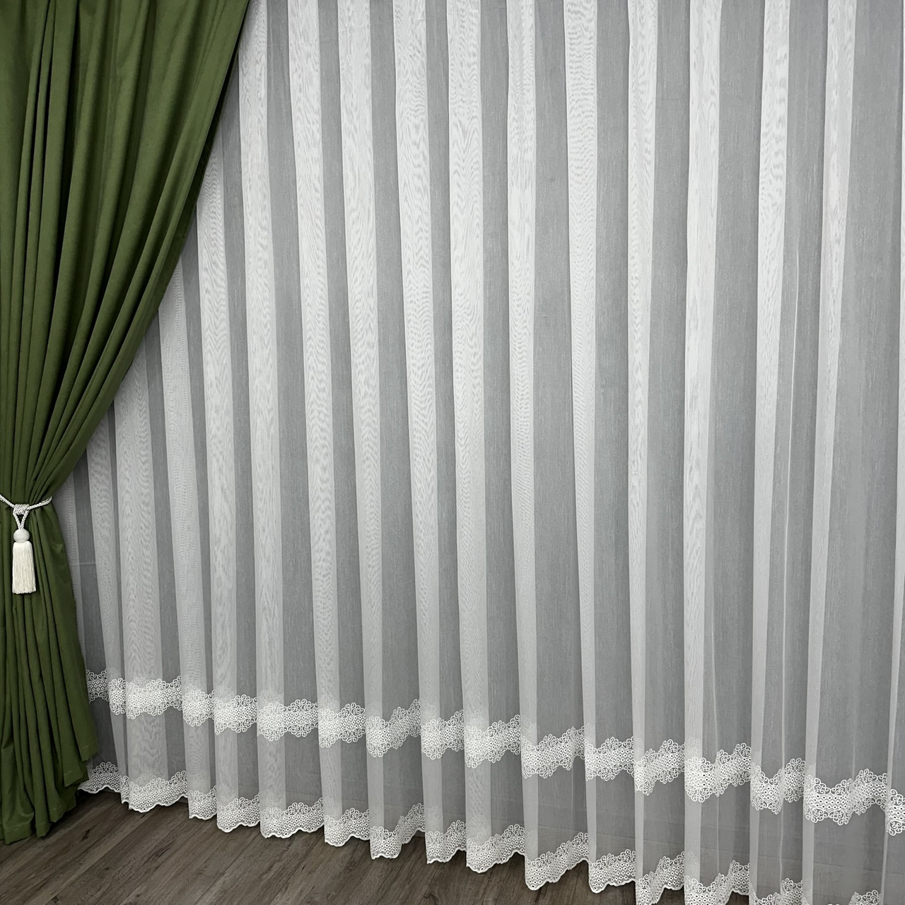 Тюль бамбук з візерунком по низу №1196 білий на відріз