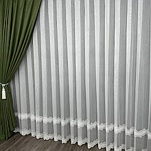 Тюль бамбук з візерунком по низу №1196 білий на відріз