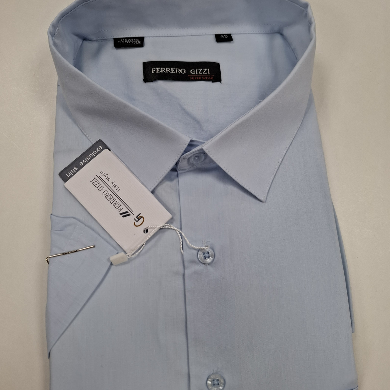 Сорочка чоловіча ботал Ferrero Gizzi  SKY 2506BK блакитна короткий рукав, фото 1