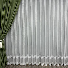 Тюль бамбук з візерунком по низу №11050 білий на відріз