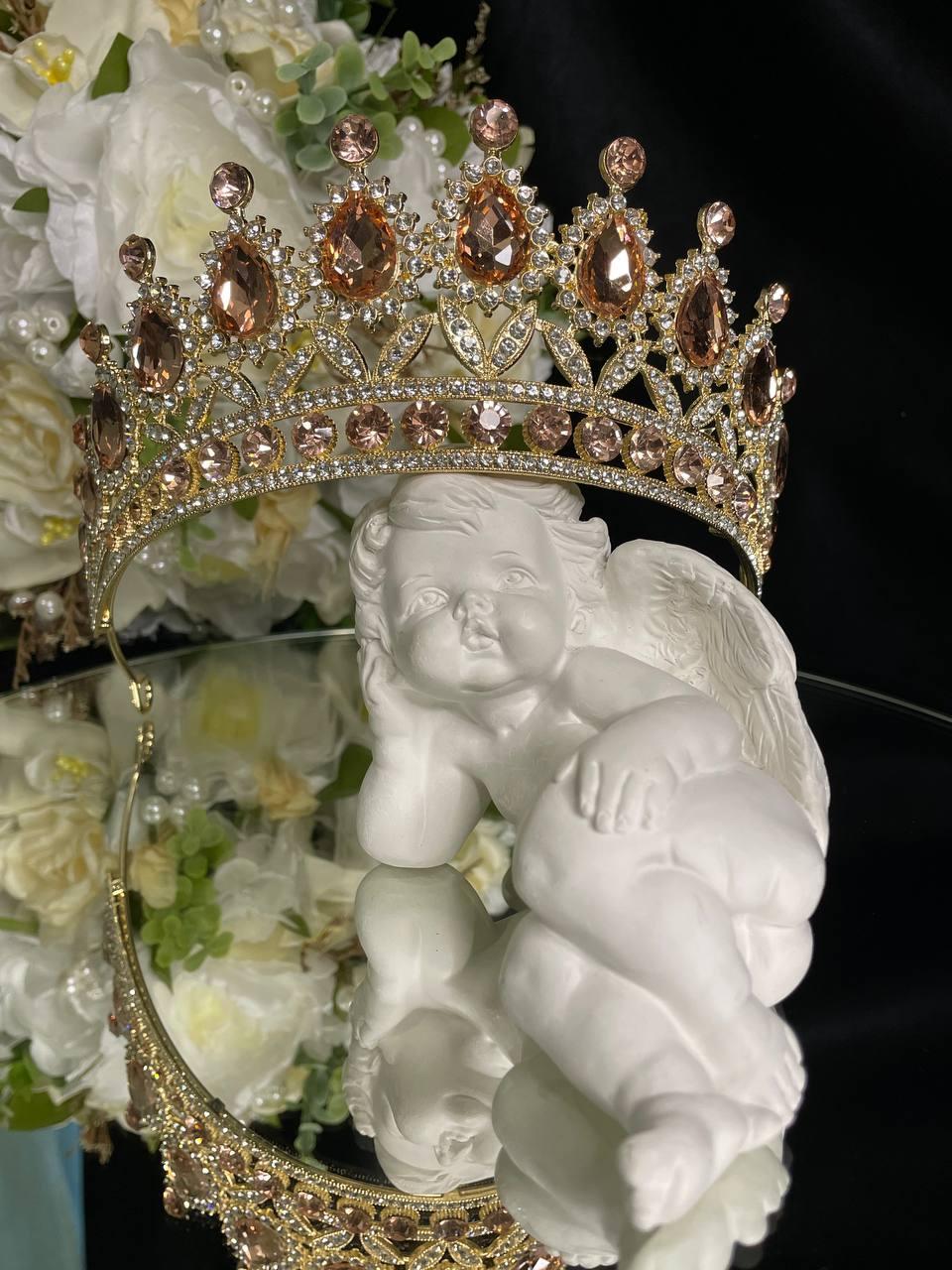Діадема на петлях з камінням Swarovski Золотиста 14х6 см Тіара для зачіски з інкрустацією