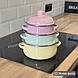 Набір емальованих каструль різнобарвних із кришками 3 шт. розміри 16/18/20 см, фото 2