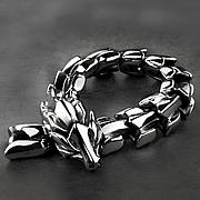 Сталевий чоловічий браслет у вигляді дракона RESTEQ — сріблястий браслет Дракон, довжина 19 см, 95 г