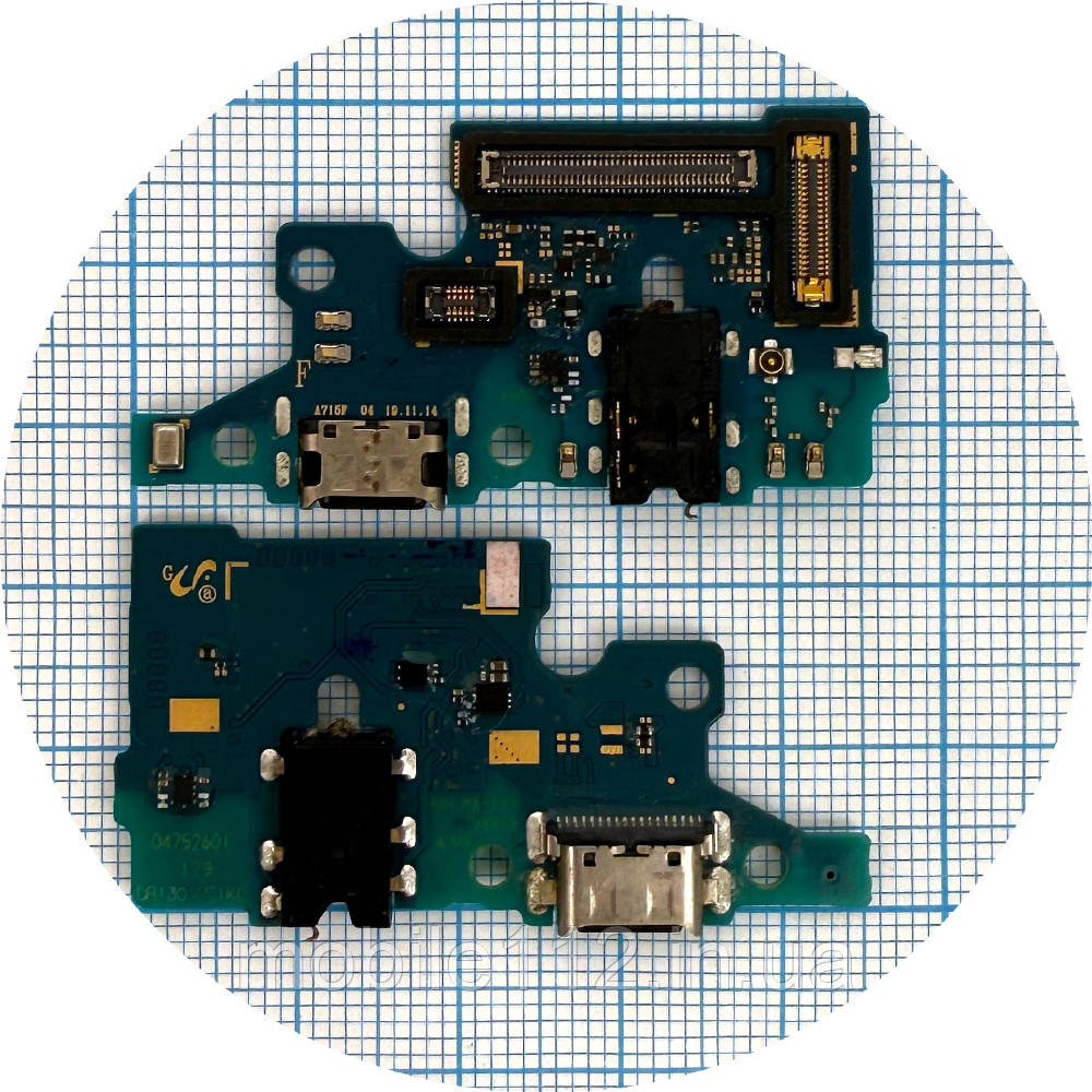 Шлейф Samsung Galaxy A71 2020 A715F з роз'ємом зарядки, навушників та мікрофоном Оригінал 100% - нижня плата, фото 1