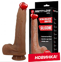 Великий Фалоімітатор Гігант на присосці з мошонкою 28 см*3,5 см PRETTY LOVE Adley, Преміум