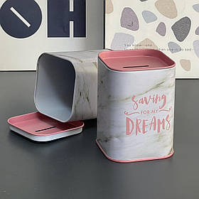 Копілка металева "Saving for my dreams. Мармур", рожева