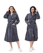 Жіночий махровий халат на запах з капюшоном теплий великі розміри для дому, фото 4