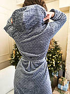 Жіночий махровий халат на запах з капюшоном теплий великі розміри для дому, фото 8