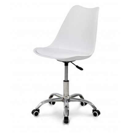 Компьютерный стул Эльф белый — кожзам, металл, газлифт Компьютерный стул Эльф белый с металлическим каркасом и кожзамом, регулируемый по высоте